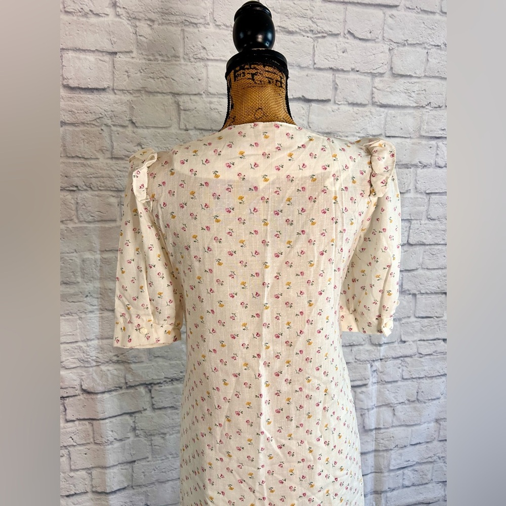 Vintage 70s 80s Midi Dress White Floral Romantic Feminine Coquette Girlhood - Picture 8 of 11